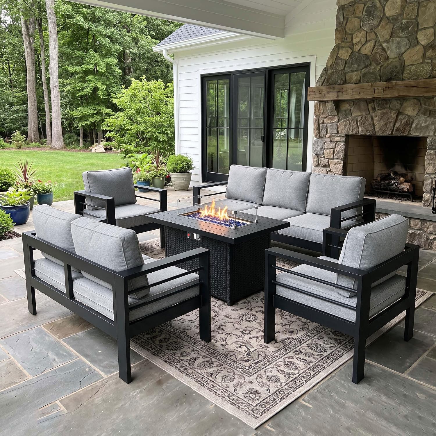 Outdoor Furniture Fire Table - Conjunto de muebles de aluminio para