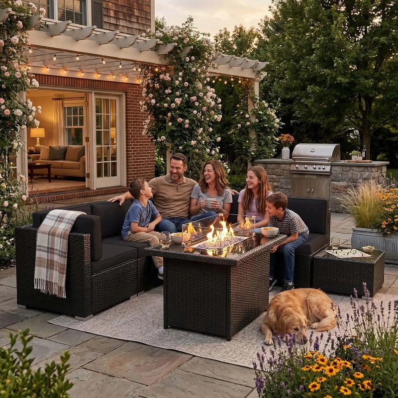 Outdoor Furniture Fire Table - Juego de Sofás Seccionales de Mimbre