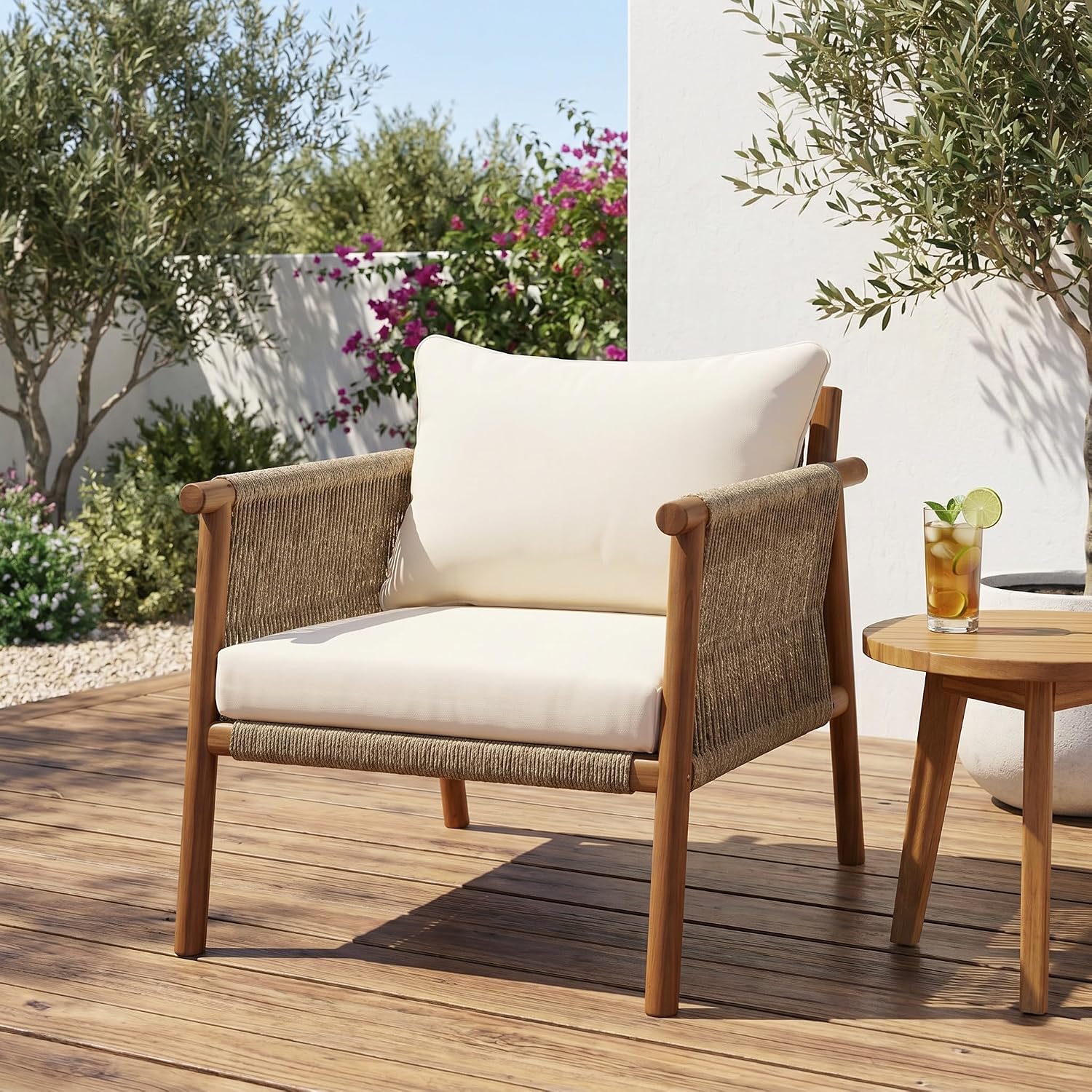 Deck Chair Lounger - Sillón de Madera Maciza para Exteriores,