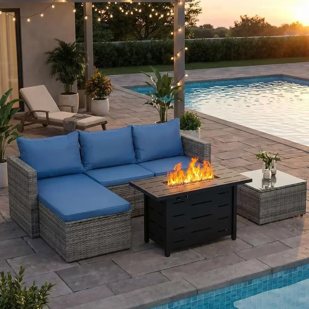 Outdoor Furniture Fire Pit - Juego de muebles de mimbre para