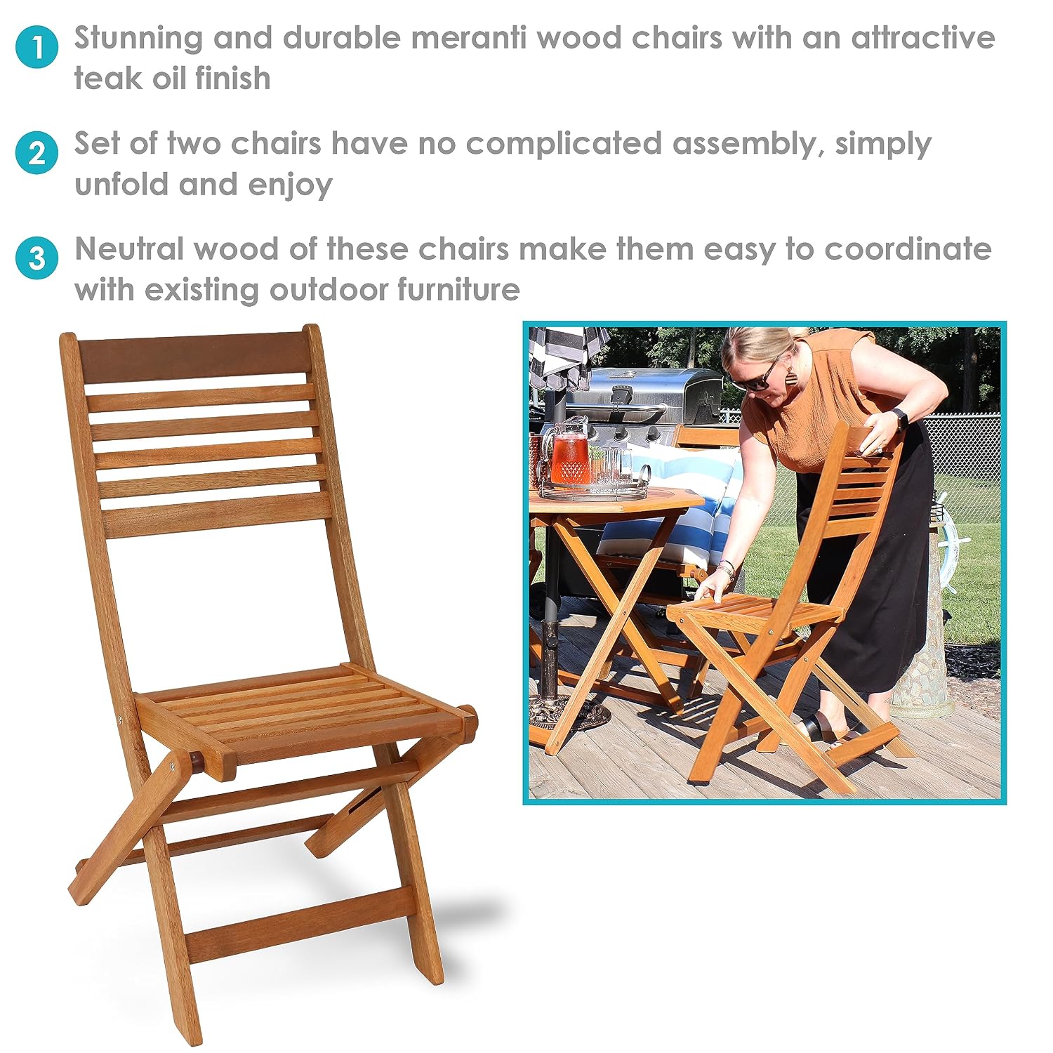 Juego de 2 Sillas Plegables de - Outdoor Furniture Oil Teak reseña y precio