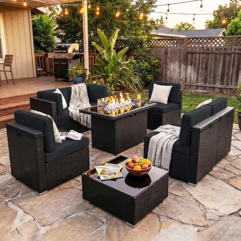 Juego de Sofás Seccionales de  - Outdoor Furniture Fire Table reseña y precio